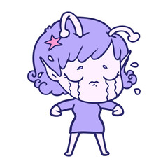 Obraz premium cartoon crying alien girl