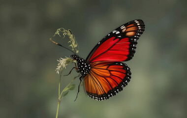 Naklejka premium Butterfly with red wings in motion, isolated, no background.