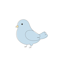 Blue Doodle Drawn Dove Bird Symbol Icon. Peace and Freedom Mascot Character. Cute Lovely Childish Outline Pet Silhouette. Baby Room Interior or Wedding Romantic Decoration