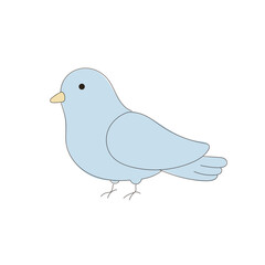 Blue Doodle Drawn Dove Bird Symbol Icon. Peace and Freedom Mascot Character. Cute Lovely Childish Outline Pet Silhouette. Baby Room Interior or Wedding Romantic Decoration
