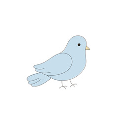 Blue Doodle Drawn Dove Bird Symbol Icon. Peace and Freedom Mascot Character. Cute Lovely Childish Outline Pet Silhouette. Baby Room Interior or Wedding Romantic Decoration
