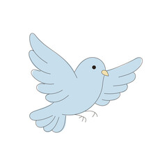 Blue Doodle Drawn Dove Bird Symbol Icon. Peace and Freedom Mascot Character. Cute Lovely Childish Outline Pet Silhouette. Baby Room Interior or Wedding Romantic Decoration