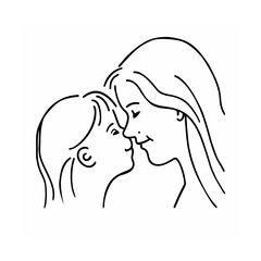 Mother and daughter line art tender embrace
