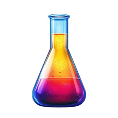 Colorful chemistry exploring the vibrant layers inside a glass Erlenmeyer on transparent background