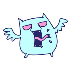freehand drawn cartoon of cute scary kawaii bat
