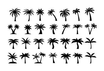 24 Unique Palm Tree Silhouettes: A Versatile Collection for Tropical, Beach, and nature illustrations, and beach theme projects-Themed Designs