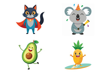 Fototapeta premium Cute Animal Cartoon Characters Funny Vector Collection