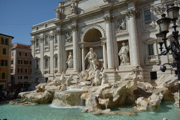 Trevi Fountain Rome. Panorama of the fountain on a sunny day