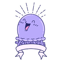 scroll banner with tattoo style happy jellyfish