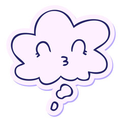 happy cartoon face with thought bubble as a printed sticker