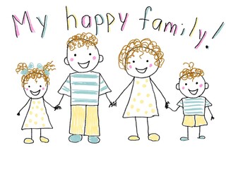 Like children drawing family mother father son daughter illustration drawn with pencils mummy daddy sister brother	