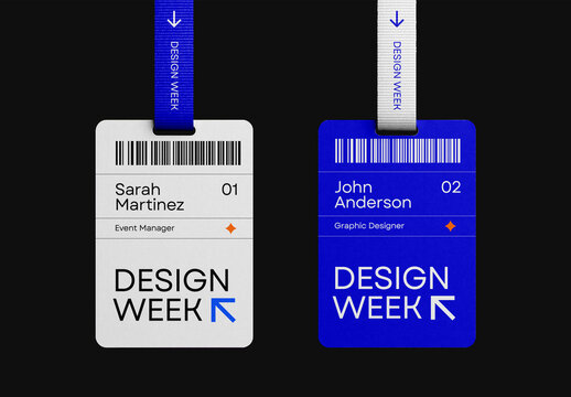 Event ID Card and Badge Mockup &ndash; Realistic PSD Template Featuring Two Vertical Name Tags for Conference Staff, Designer Access Pass, or Professional Identity Display