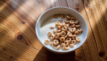 Delicious Breakfast Cereal with Milk in Bowl on Wooden Table A Healthy and Nutritious Morning Meal