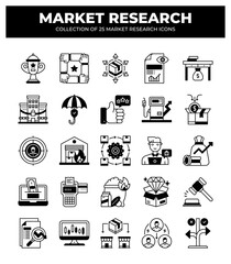 Collection of 25 Market Research Icons: Business Analysis. Marketing. and Strategy