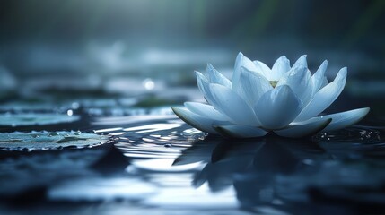 Serene white lotus on water