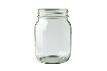Clear empty glass jar with metal lid isolated on white background perfect for food storage decoration or craft projects food container label design