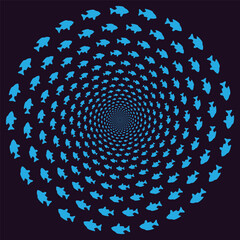 Radiating Spiral Arrow Pattern &ndash; Abstract Mathematical Design with Blue Arrows on Dark Background for Graphic Design and Modern Art Concepts