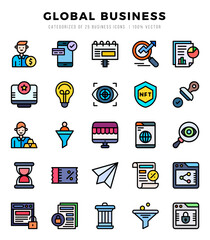Set of Global Business Icons Lineal Color icons collection.