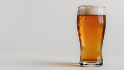 Refreshing Glass of Golden Beer with Frothy Head on White Background