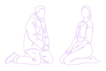 person kneeling on the floor pose lineart illustration