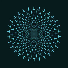 Obraz premium Radiating Spiral Arrow Pattern – Abstract Mathematical Design with Blue Arrows on Dark Background for Graphic Design and Modern Art Concepts