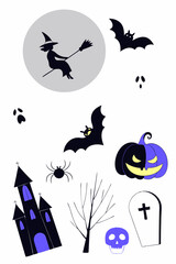 Fototapeta premium Festive Halloween Illustration with Witch Bats and Spooky Elements on White Background