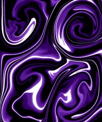 Vibrant Purple and Black Liquid Marble Swirl Abstract Background.