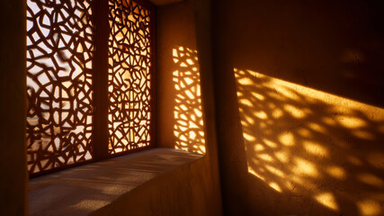 Wooden mashrabiya creates light patterns