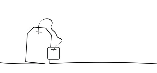 Teatime. Tea bag for tea cup or tea pot. Teabag, beverag, symbol. Herbal and healthy drink packaging label. Paper label on string. Bag of black dry tea sachet in pouch.