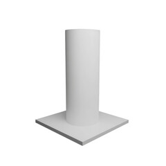 White cylinder on square base, isolated on transparent background, png