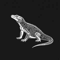 Fototapeta premium Stilisierter Komodowaran in weißer Linienkunst – exotisch, urzeitlich und perfekt für Reptilien- oder Fantasy-Designs.
