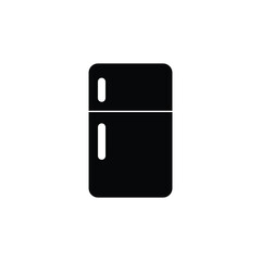 Minimal black refrigerator icon on a white background. Simple and clean design representing kitchen appliances, food storage, cooling, and household essentials for digital and print use.