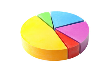 Colorful Pie Chart with Segmented Sections in Bright Colors on White Background for Business Data Visualization and Statistical Analysis Illustration
