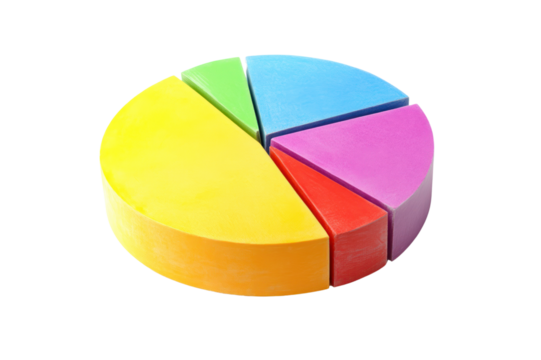 Colorful Pie Chart with Segmented Sections in Bright Colors on White Background for Business Data Visualization and Statistical Analysis Illustration