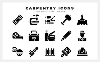 15 Carpentry Glyph icon pack. vector illustration.