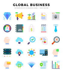 Global Business. Flat icons Pack. vector illustration.