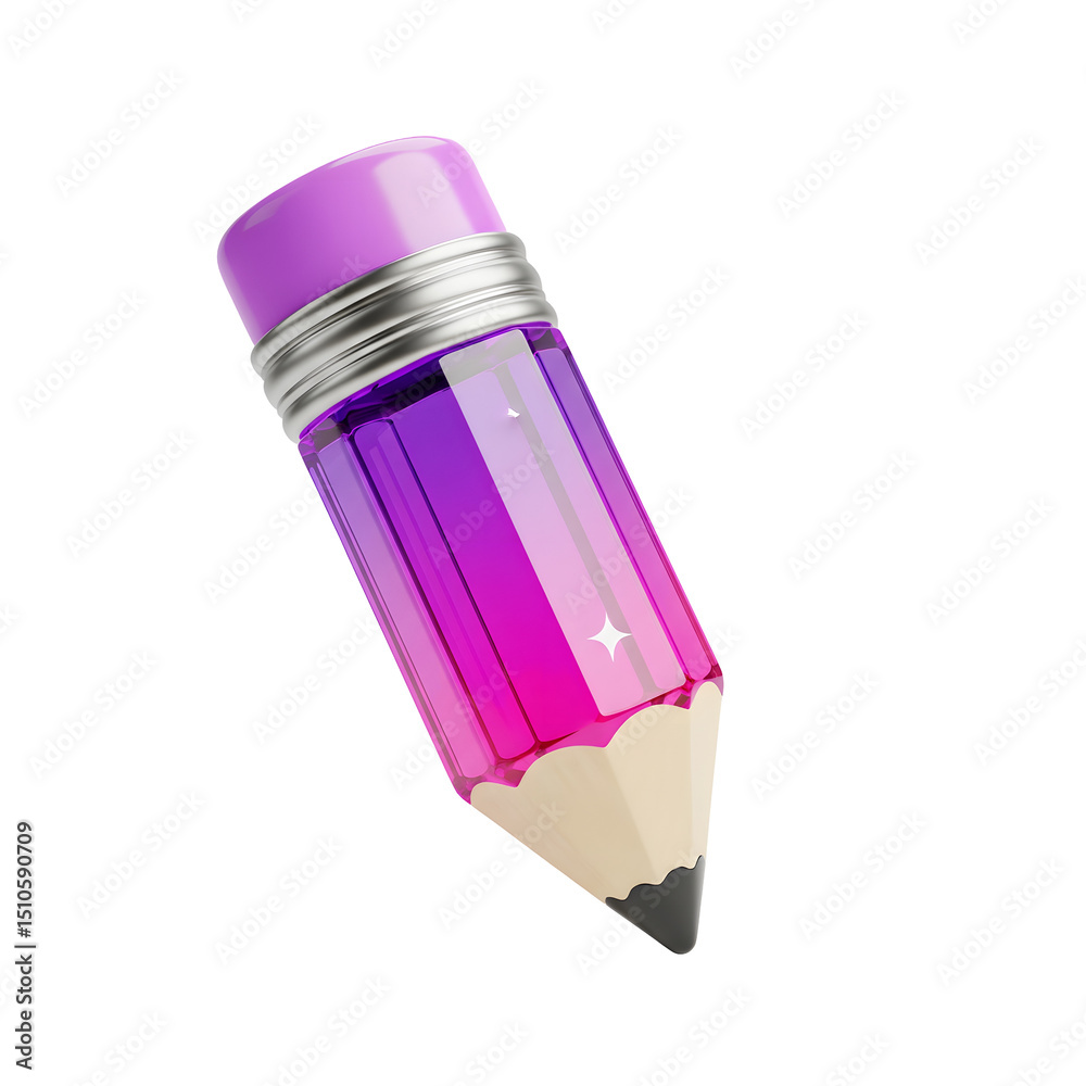 Poster a close up of a sharp pointed pencil with a gradient of vibrant pink and purple colors against a sim