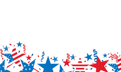 United States graphic overlay with stars, stripes and ribbons isolated on a transparent background, design element for US holidays