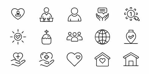 Care icon set thin line charity symbols representing generosity and sympathy