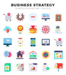 Business Strategy Icons Pack. Flat icons set. Flat icon collection set. Simple vector icons.