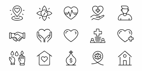 Thin line charity care icon design featuring generous and sympathetic themes
