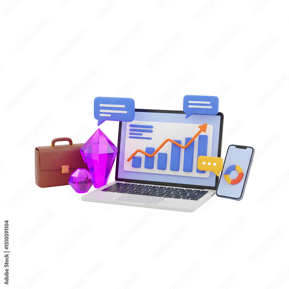 Fototapete a laptop and mobile devices displaying various business data analytics and reporting tools including