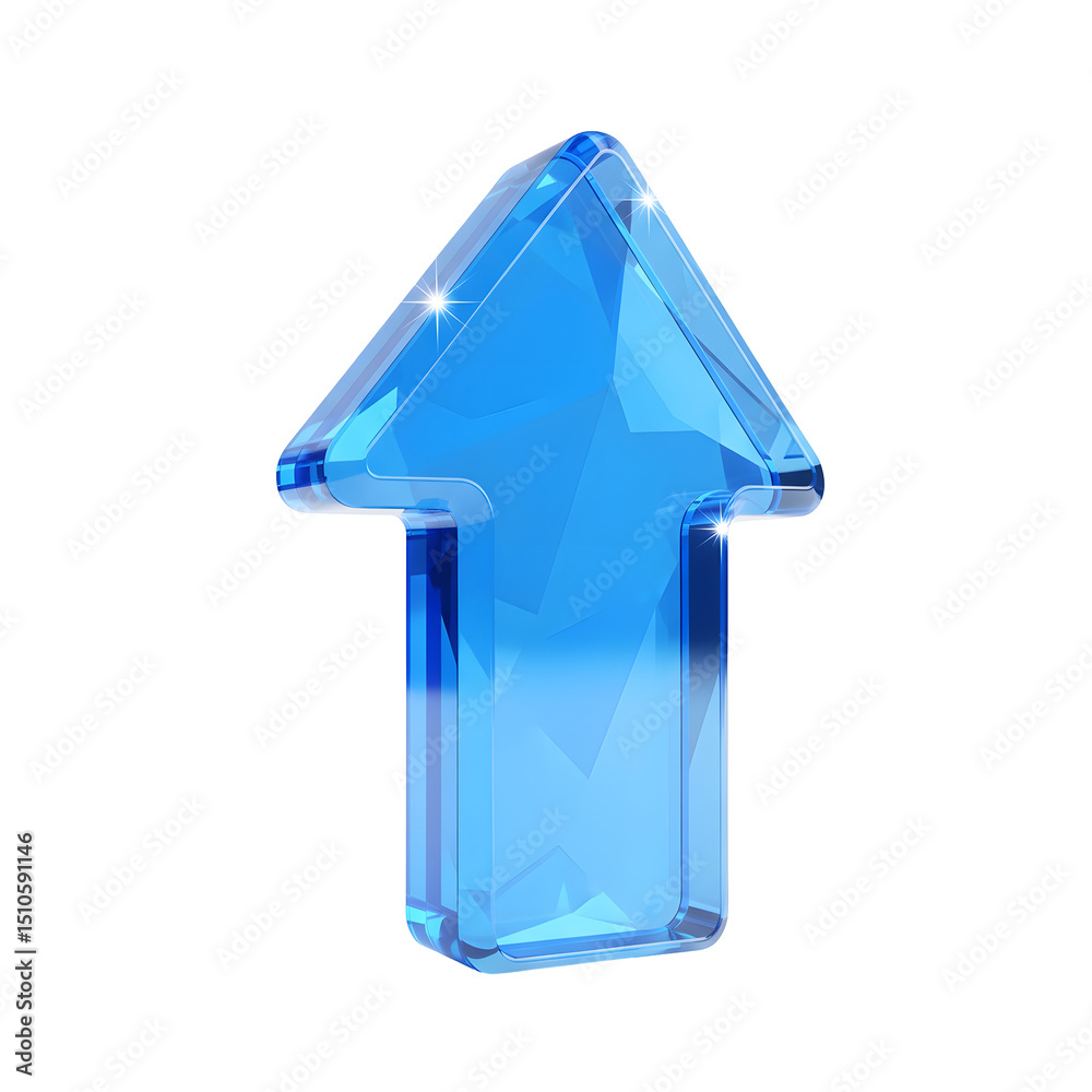 Aufkleber a translucent geometric blue crystal arrow shaped object against a plain white background symbolizin