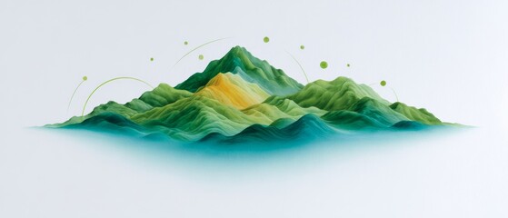 Dynamic business charts flowing in watercolor abstract landscape corporate environment artistic viewpoint