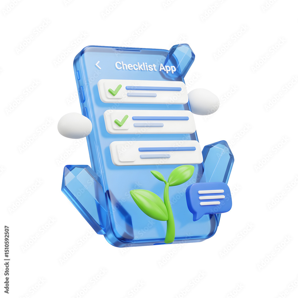 Aufkleber transparent digital clipboard with checklist progress bars and green leaves representing efficiency 