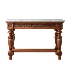 Ornate console table with marble top on white background