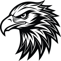 Obraz premium Black and White Fierce Eagle Head Silhouette Vector, Majestic Bird of Prey Illustration