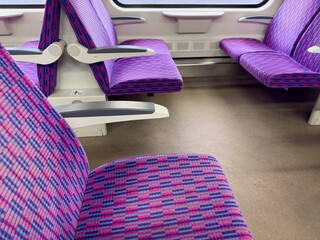 Interior of modern czech train with colorful seats