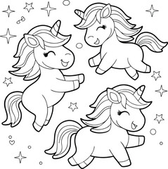 Cute Coloring Page Unicorns Ready for Coloring