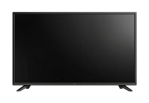 Flat-screen TV, black, blank display isolated on transparent background